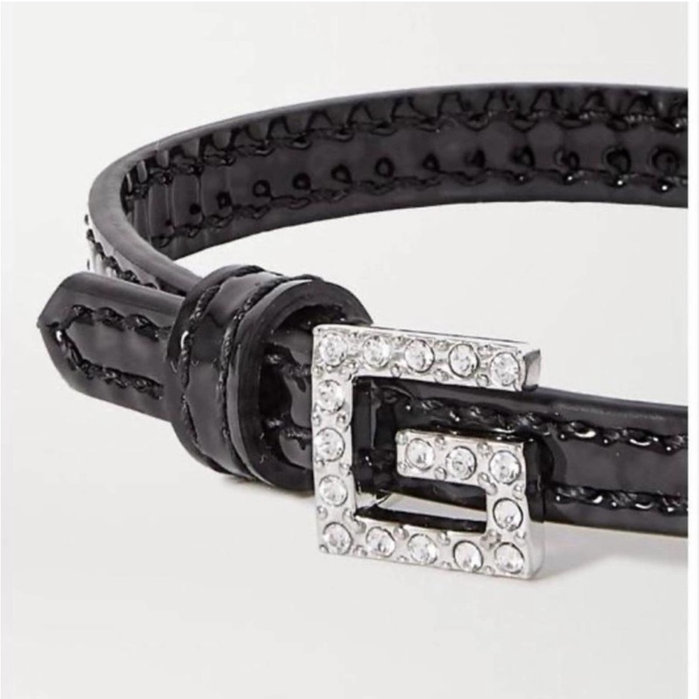 🆕️ GUCCI Black PATENT LEATHER Bracelet with CRYSTAL SQUARE G Buckle Size M🌟🖤 - Picture 3 of 13